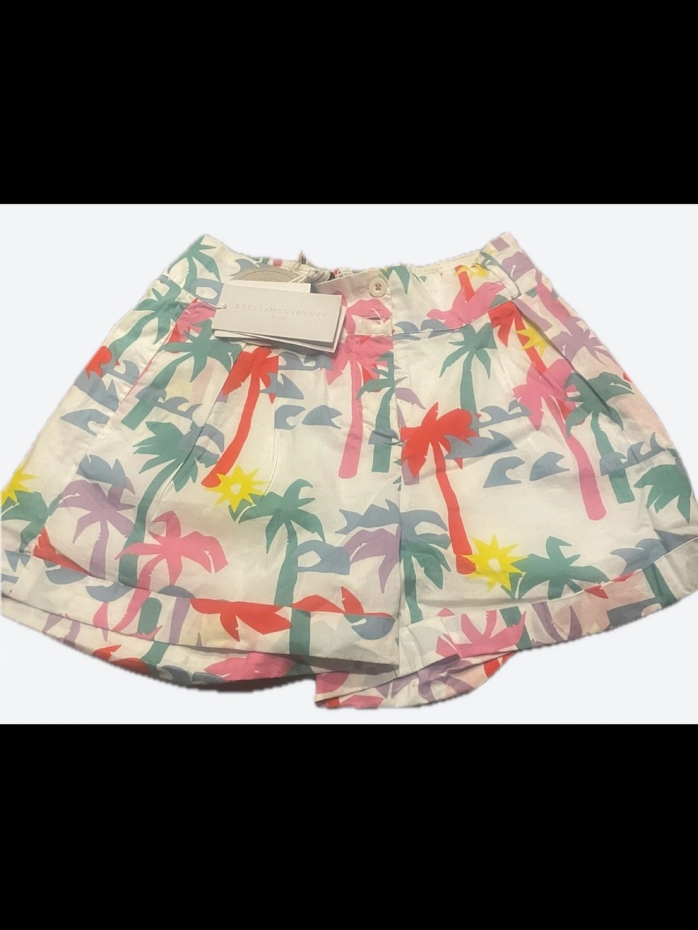 Stella McCartney Kids White Cotton Shorts with Multi-Color Palm Print